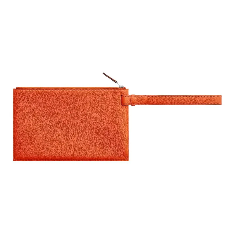 HERMES Cabavertige Togo Calfskin Clutch Regular Men's 0X Aluminum Dan Orange-1
