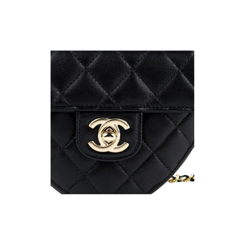 CHANEL Lambskin Heart Bag Handbag, Shoulder Bag, Crossbody Bag Women's Black-5