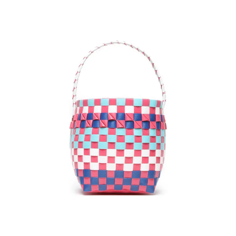 MARNI Polypropylene PP With Cow Leather Bucket Bag, One Shoulder Handbag Kids' Magenta/Blue/White-1