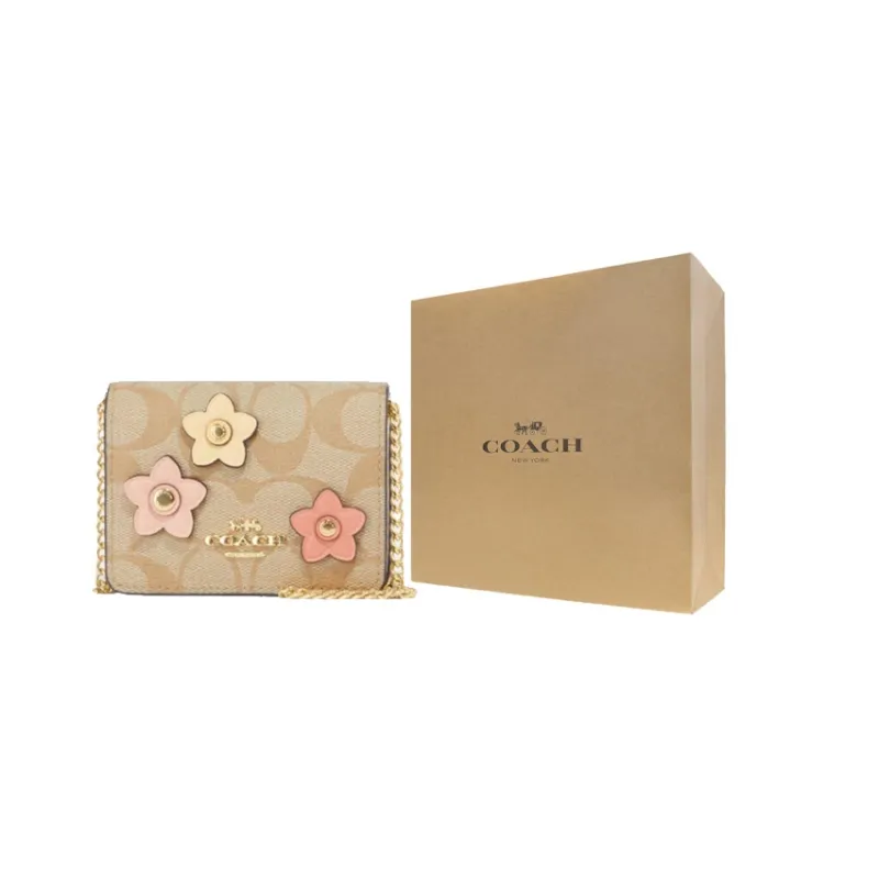 COACH Cow Leather Chain Bag, Crossbody Wallet Mini Women's Khaki-5