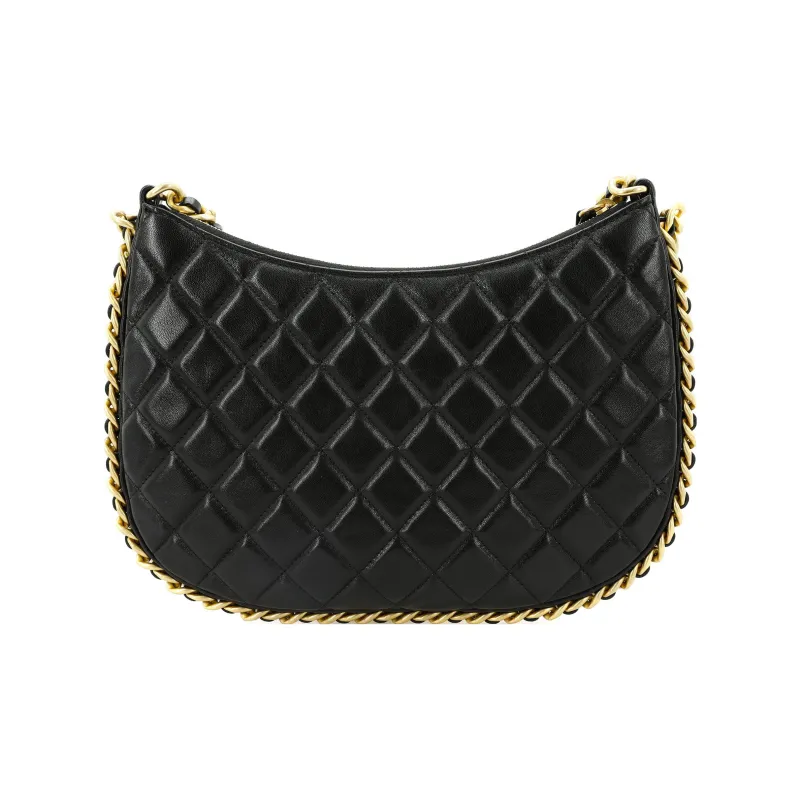 CHANEL Lambskin Hobo Bag, Portable Crossbody Bag, Shoulder Bag Women's Black-2