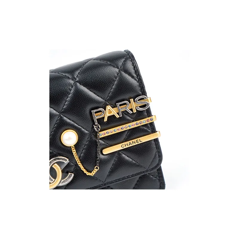 CHANEL WOC22C Spring Lambskin Chain Bag, Shoulder Bag, Crossbody Bag Mini Women's Black-4