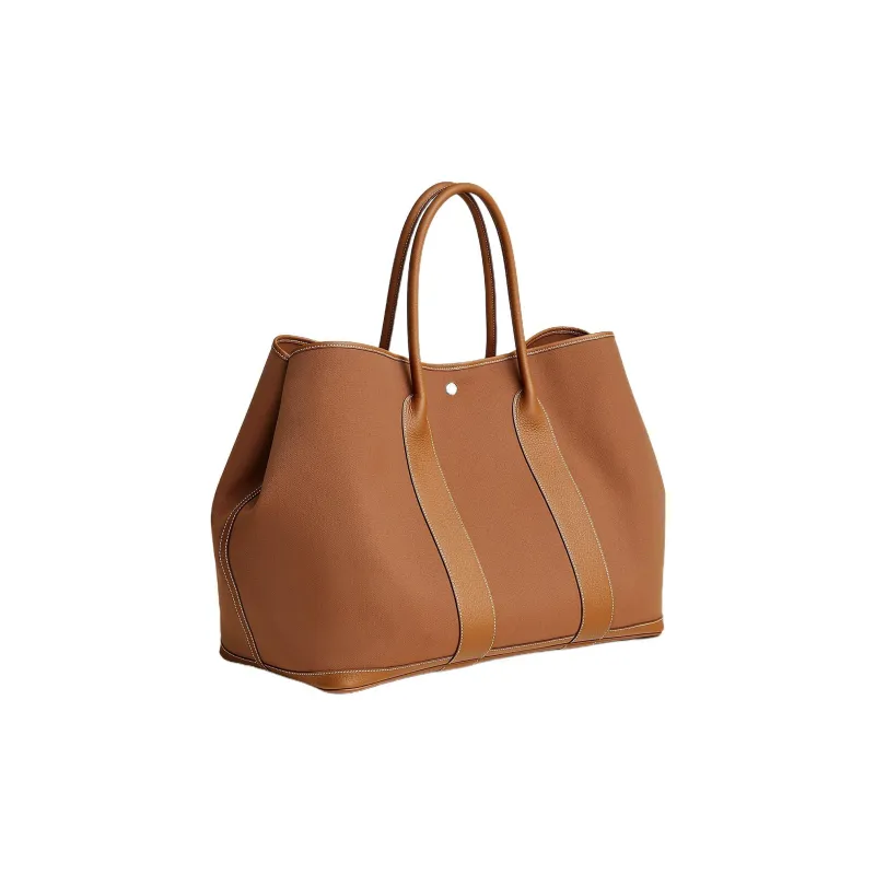 HERMES Garden Canvas With Leather Canvas Bag Handbags Regular Men's Light Yellow Brown/Gold-1