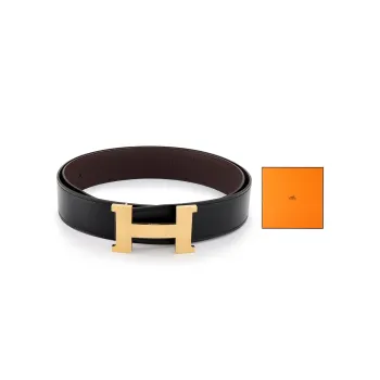 HERMES Constance Leather Belts Unisex Black/Chocolate Box