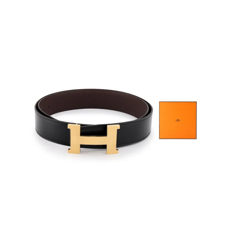 HERMES Constance Leather Belts Unisex Black/Chocolate Box-0