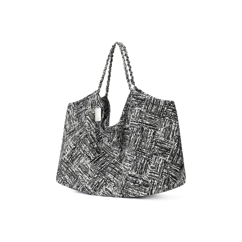 CASSILE Fabric Tote Bag, Handbag, Shoulder Bag Large Size Women's Black & White-2
