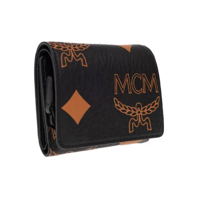 MCM Canvas With Nappa Leather Wallet Mini Women's Black-1