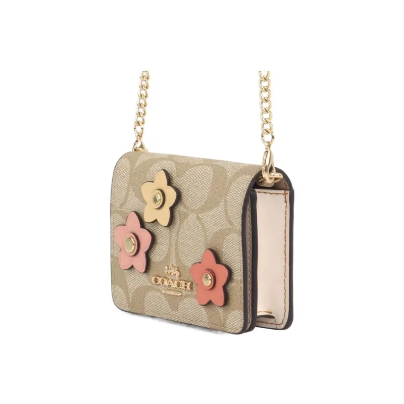 COACH Cow Leather Chain Bag, Crossbody Wallet Mini Women's Khaki-2