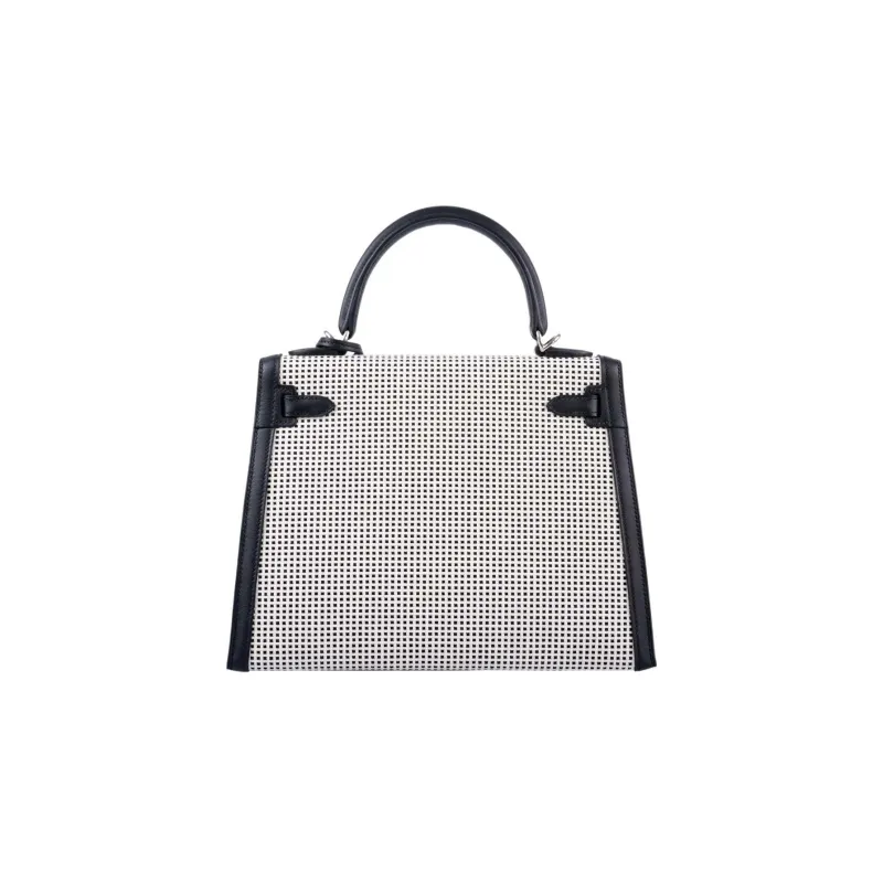 HERMES Kelly Swift Leather With Canvas Kelly Bag Shoulder Bag Crossbody Bag Handbag Regular Women's Black-9