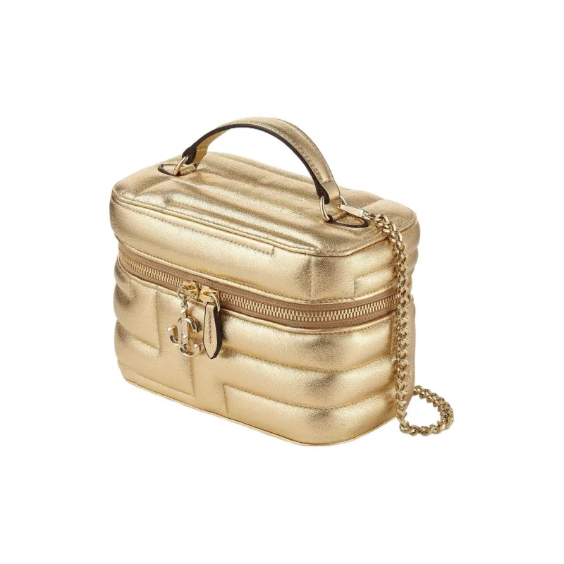 Jimmy Choo Lambskin Portable One Shoulder Crossbody Makeup Bag Women's Gold-1