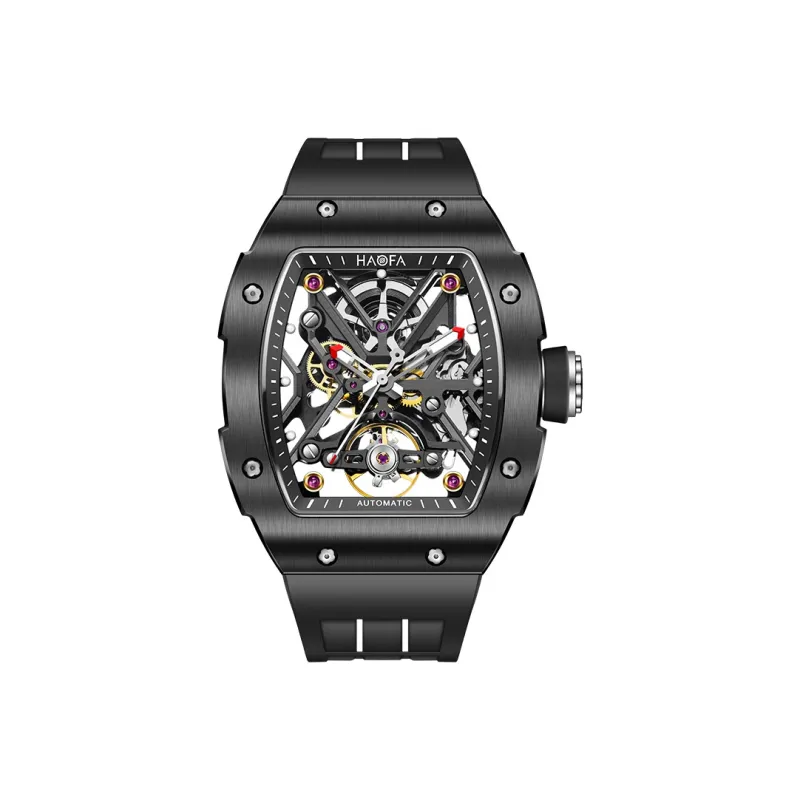 HaofaTourbillon Mechanical Movement Rubber Strap Watch Men's Watches Cut-Out Dial-7