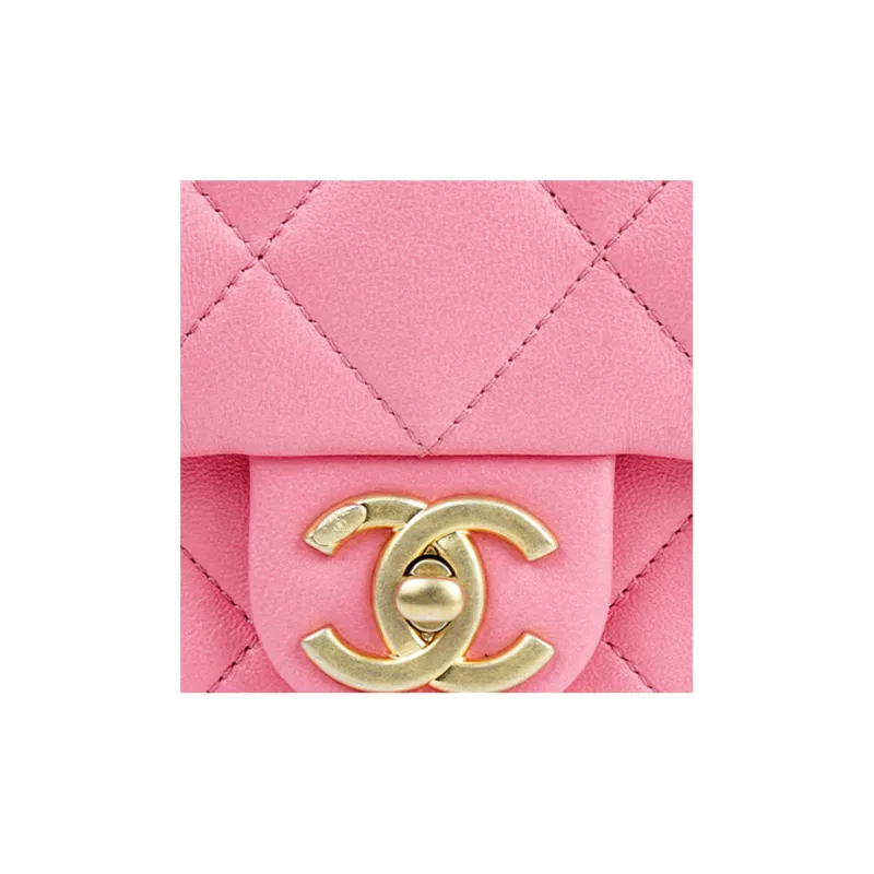 CHANEL 22SS Sheepskin Flap Bag, Shoulder Bag, Crossbody Bag Mini Women's Coral Pink-4