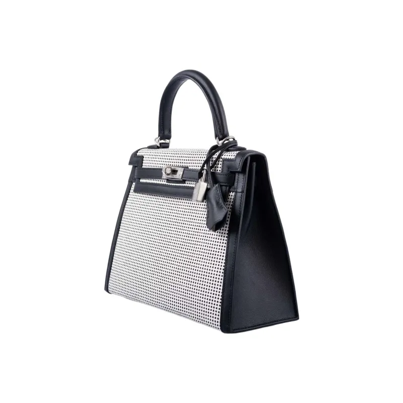 HERMES Kelly Swift Leather With Canvas Kelly Bag Shoulder Bag Crossbody Bag Handbag Regular Women's Black-6