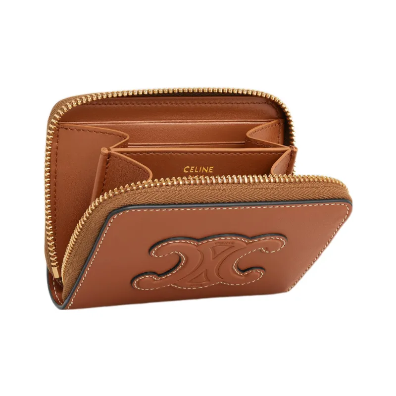 CELINE Smooth Calf Leather Wallet Women's Brown-3