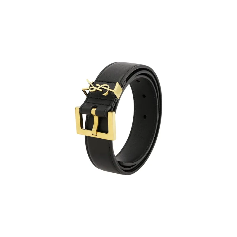 SAINT LAURENT Monogramme Leather Leather Belts Unisex Black Width  3cm-2