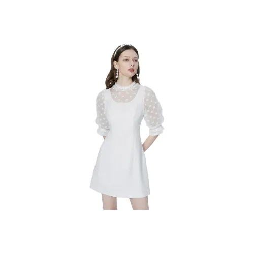 AIVEI Short-Sleeved Dresses Women's Pearl White