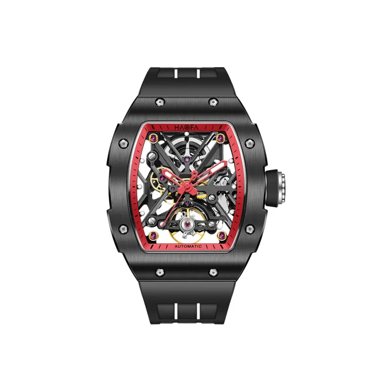 HaofaTourbillon Mechanical Movement Rubber Strap Watch Men's Watches Cut-Out Dial-11