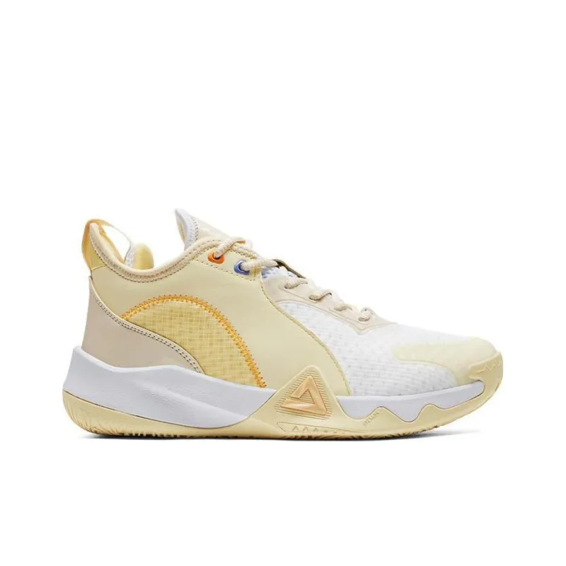 PEAK Cushioned Slip-Resistant Abrasion-Resistant Low-Top Basketball Shoes Men's Yellow White-1
