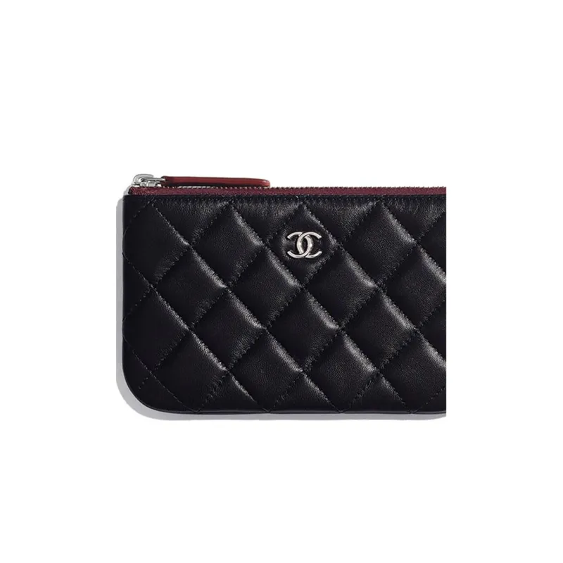 CHANEL Lambskin Coin Purse Pouch Clutch Unisex Black-3