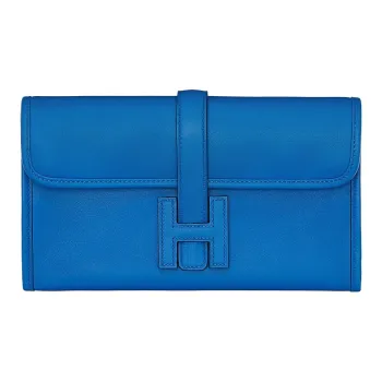 HERMES Jige Elan Swift Calfskin Coin Purses Wallets Women's Blue