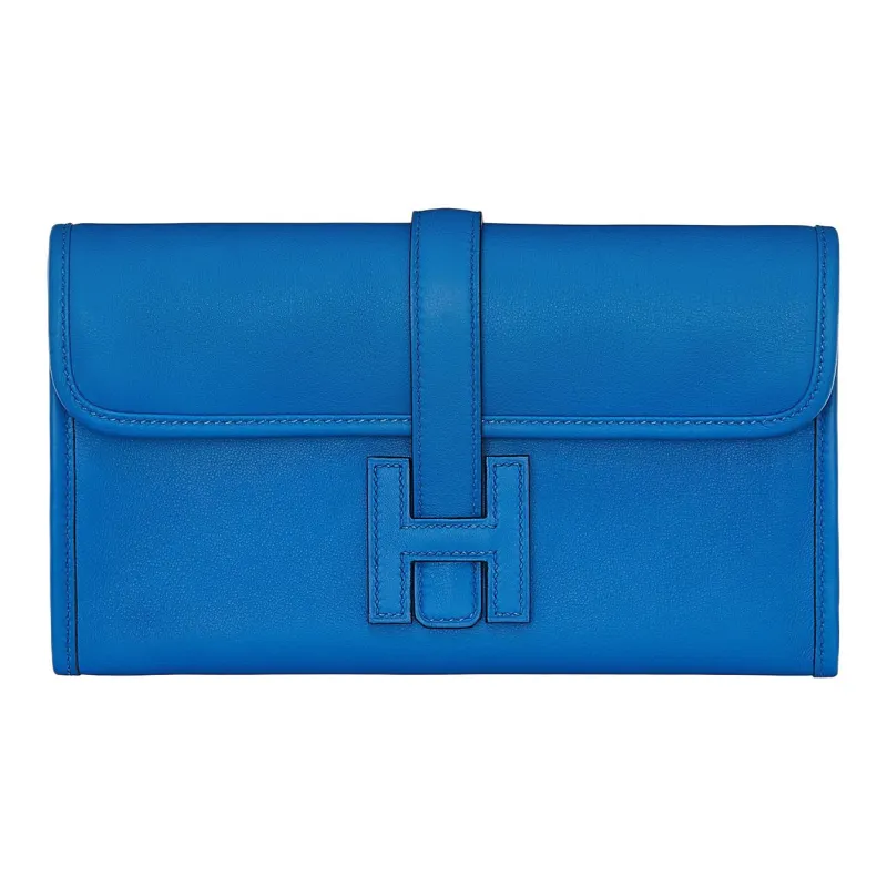 HERMES Jige Elan Swift Leather Coin Purses Wallets Women's Blue-0