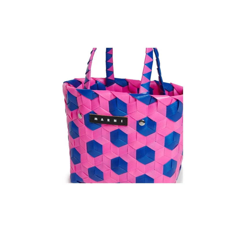 MARNI Smooth Leather Tote Bag Shopping Bag Handbag Regular Kids' Royal Blue/Peach Pink-3