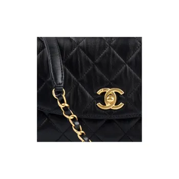CHANEL COCO Handle Wrinkle Lambskin One Shoulder Handbags Large Size Women's Black