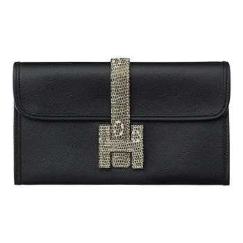 HERMES Jige Swift Calfskin Coin Purses Wallets Women's Black
