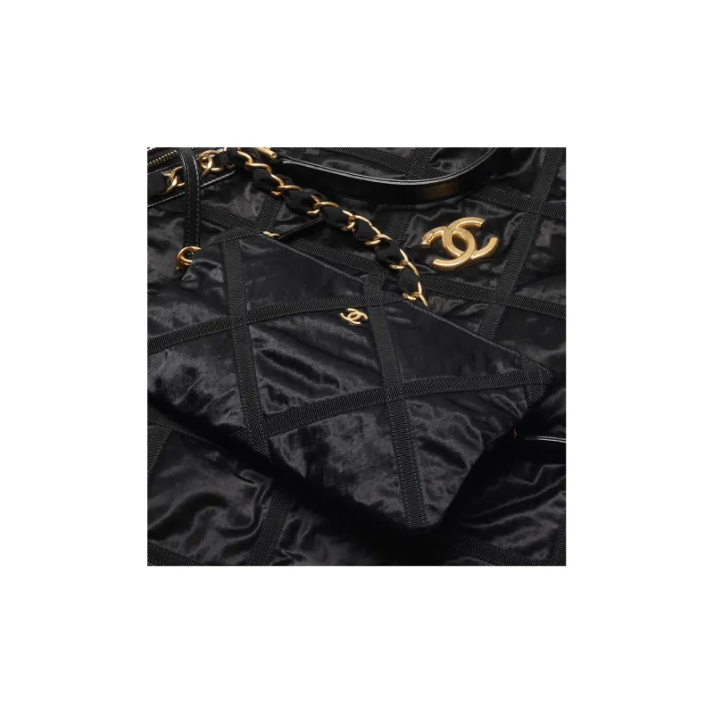 CHANEL Nylon One Shoulder Handbag Extra Large Women's Black-3