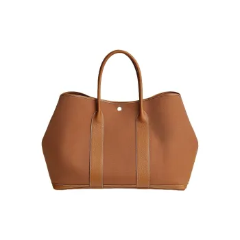 HERMES Garden Canvas With Leather Canvas Bag Handbags Regular Men's Light Yellow Brown/Gold