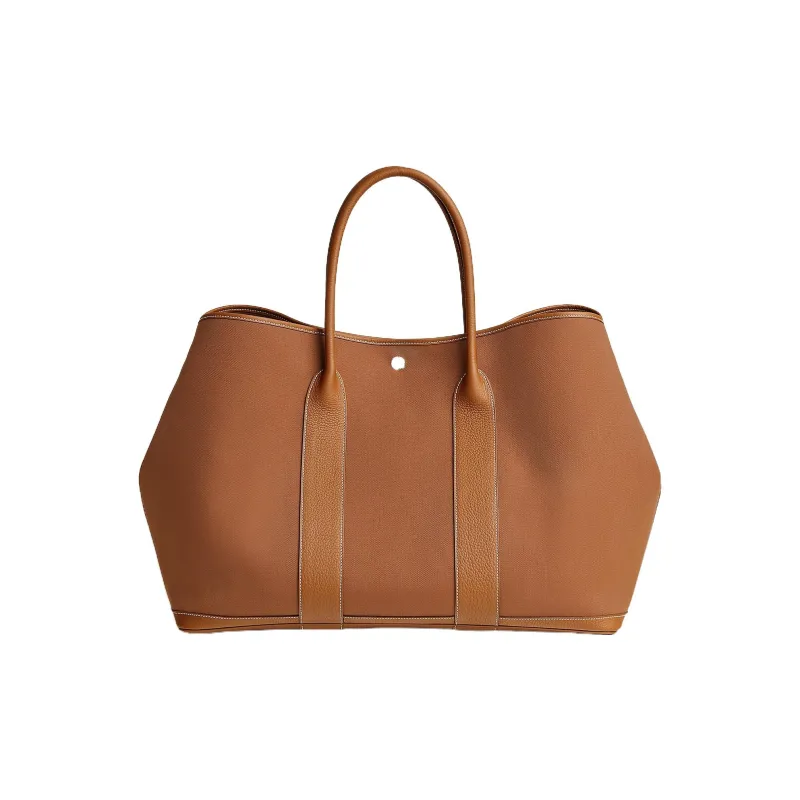 HERMES Garden Canvas With Leather Canvas Bag Handbags Regular Men's Light Yellow Brown/Gold-0