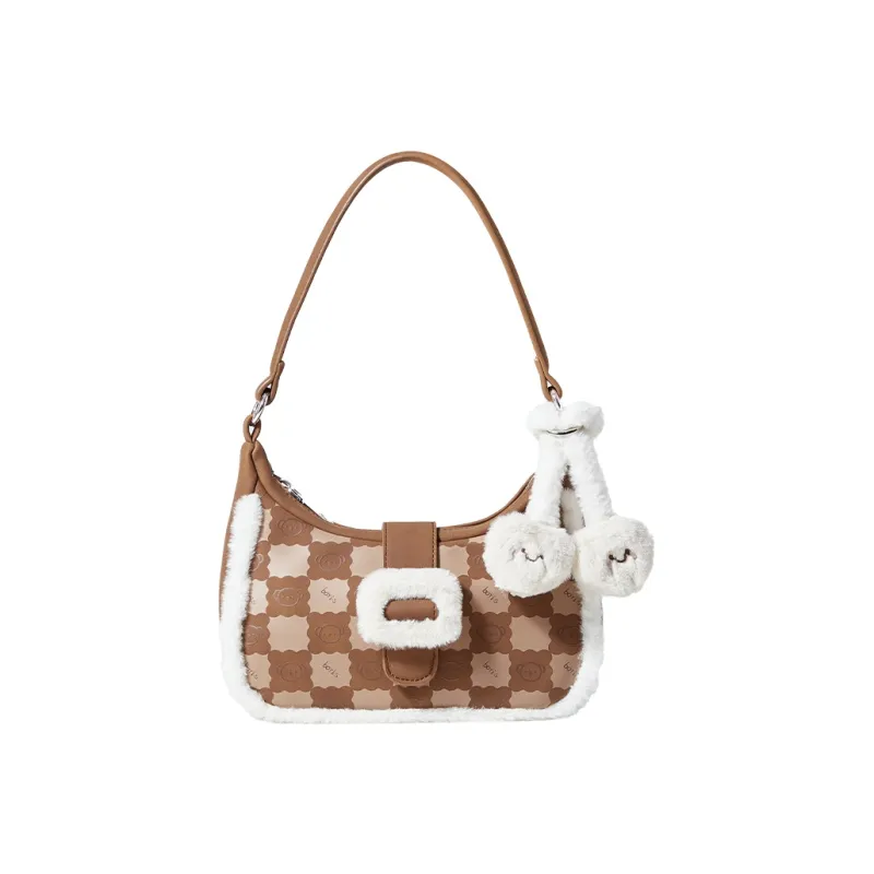 Miffy PU Faux Rabbit Fur Crossbody Shoulder Bags Women's Brown/Ecru/Pink-0