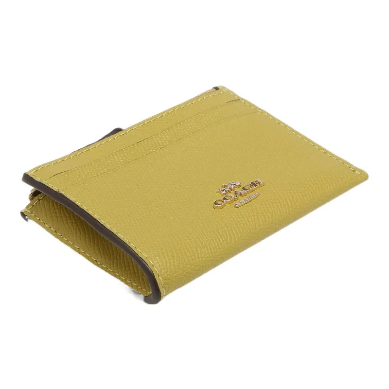 COACH Mini Id Skinny Leather Wallets Card Holders Women's Yellow Green-2