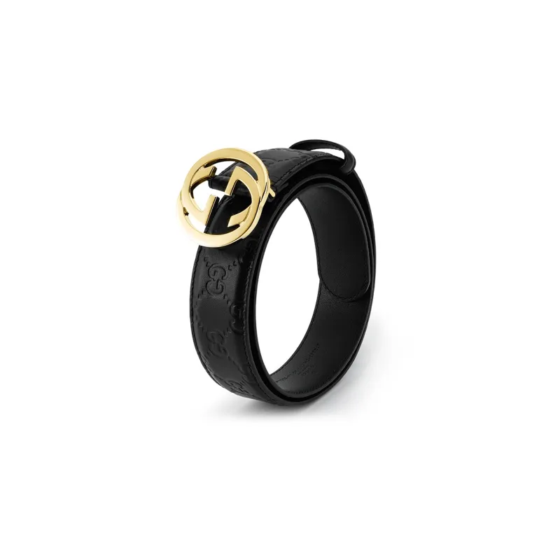 GUCCI Cow Leather Belt Men's Black Width 3.7cm-1