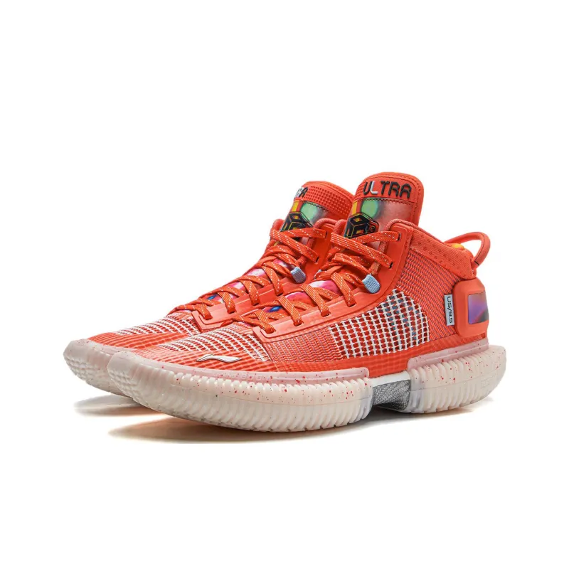 LiNing Badfive 3 Ultra Neon Cushioned Slip-Resistant Mid-Top Basketball Shoes Bright Tomato Red-2