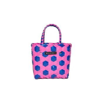 MARNI Smooth Leather Tote Bag Shopping Bag Handbag Regular Kids' Royal Blue/Peach Pink
