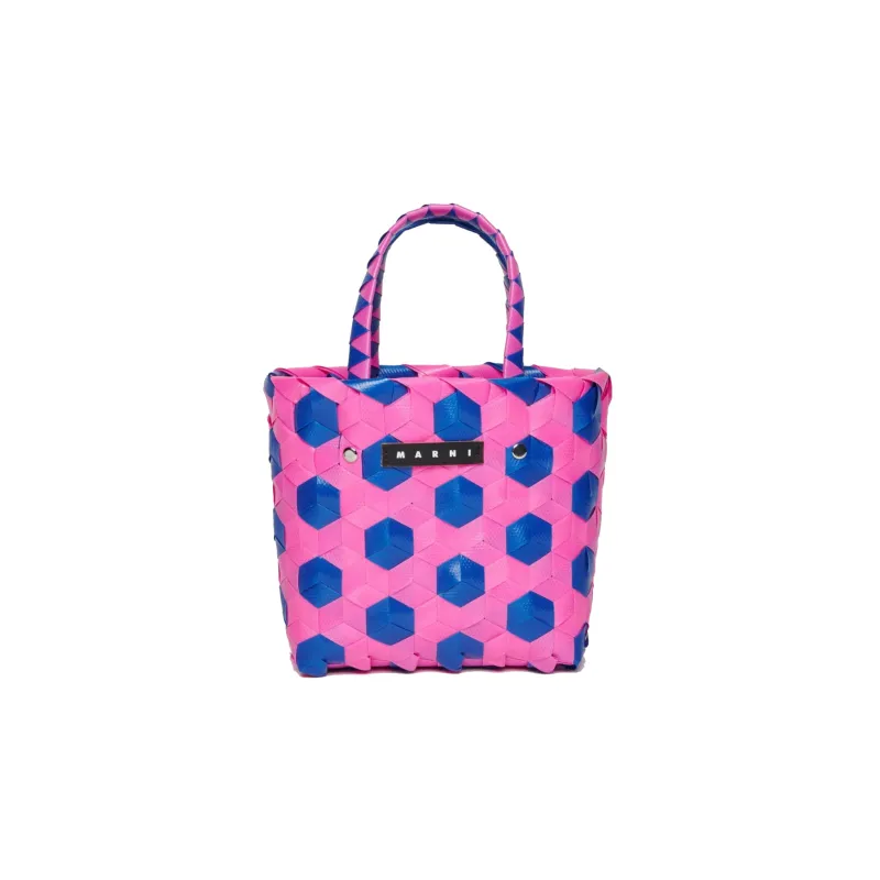 MARNI Smooth Leather Tote Bag Shopping Bag Handbag Regular Kids' Royal Blue/Peach Pink-0