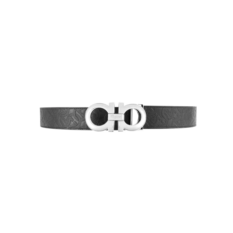 FERRAGAMO Salvatore Men's Gamma Embossed Leather Double Gancini Belt-1