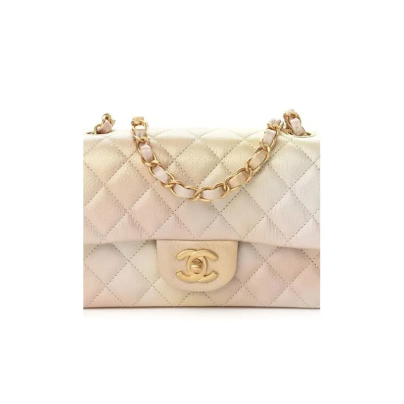 CHANEL Classic Flap CF Goatskin Leather Crossbody Bag Mini Women's Gold/Beige-1