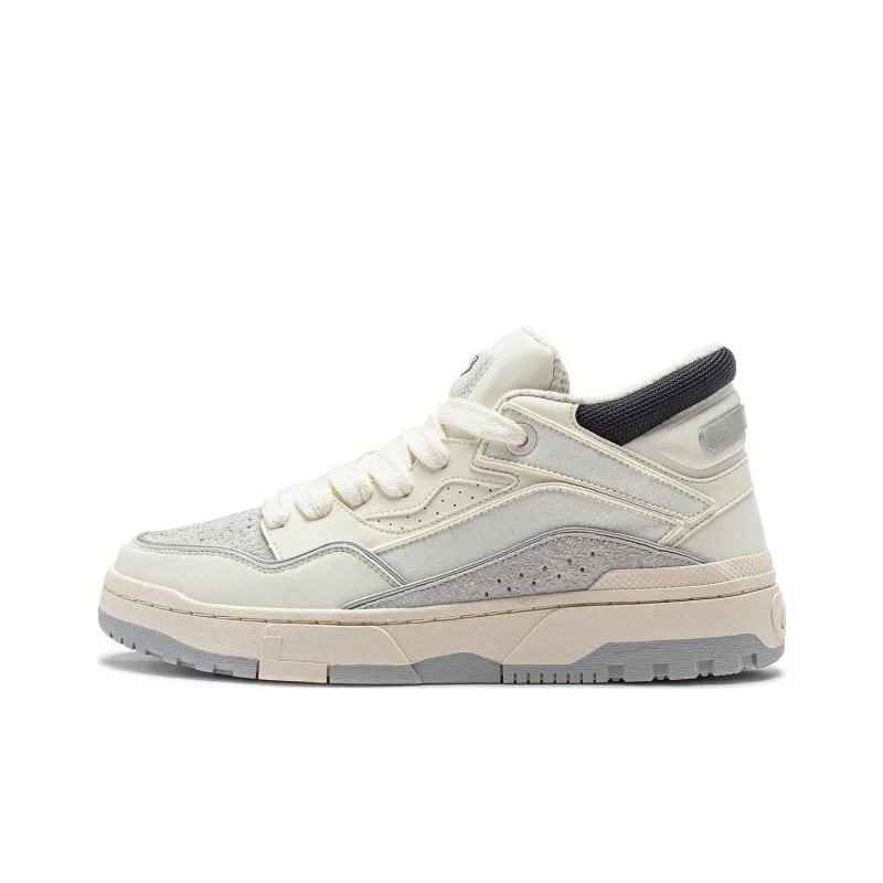 LiNing Wave MID Anti Slip Wear Resistant Mid Top Casual Shoes Men's White Gray-0