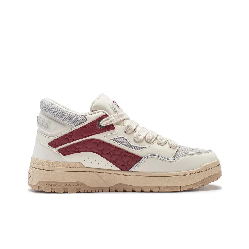 LiNing Wave MID Anti Slip Wear Resistant Mid Top Casual Shoes Men's White Gray Red-1