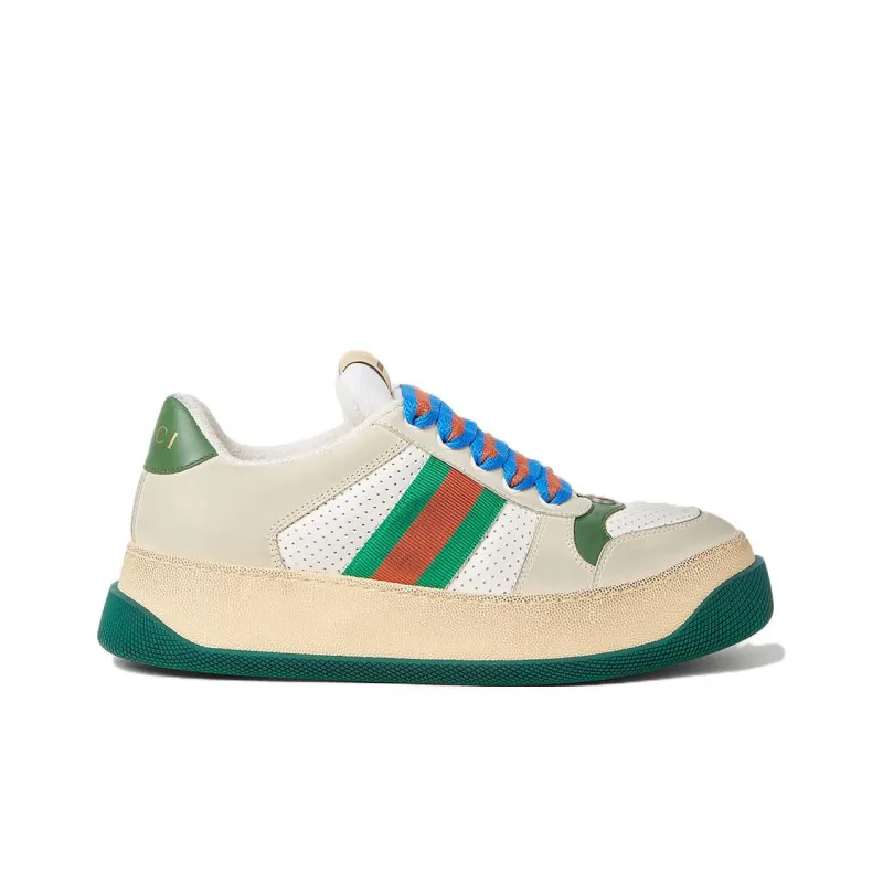 GUCCI Screener Pandy Dirty Shoes Low Top Stylish Skateboarding Shoes Women's Beige White Green Vintage Version-1