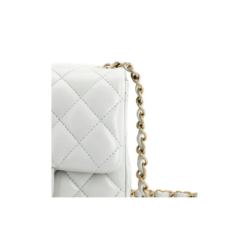 CHANEL Sheepskin Mini Square Flap Bag, Clutch, Shoulder Bag, Crossbody Bag Mini Women's Light Gray Blue-5