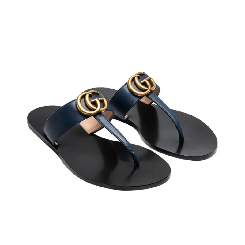GUCCI Double G Thong Sandal Black Leather-2