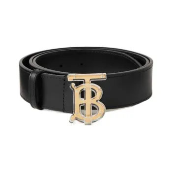 Burberry Letter Pattern Plate Buckle Leather Belts Men's Black Width 3.5CM