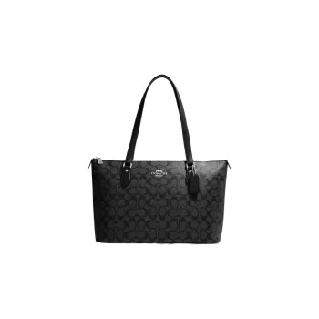 COACH Gallery Canvas With Leather Tote Bag, Shopping Bag, One Shoulder Bag Large Size Women's Black
