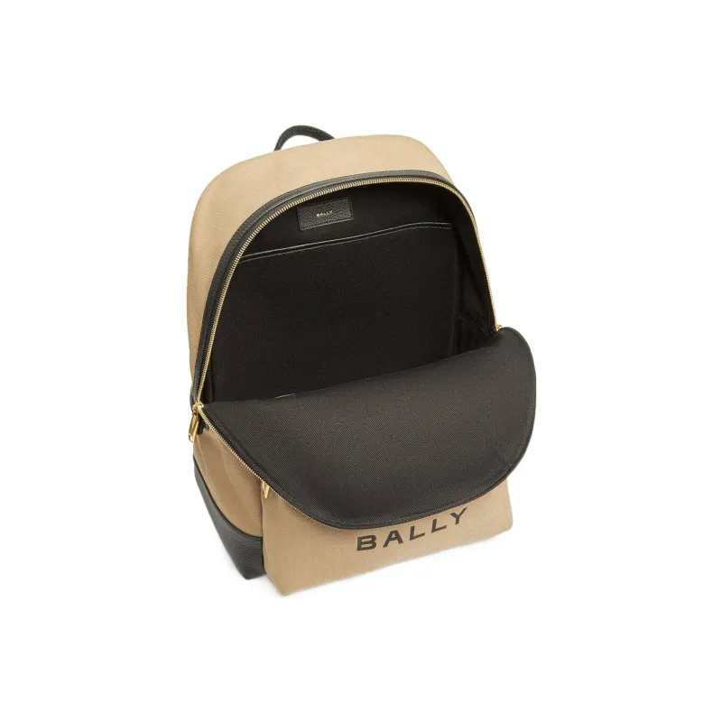 BALLY Fabric With Cow Leather Backpack Men's Beige-3