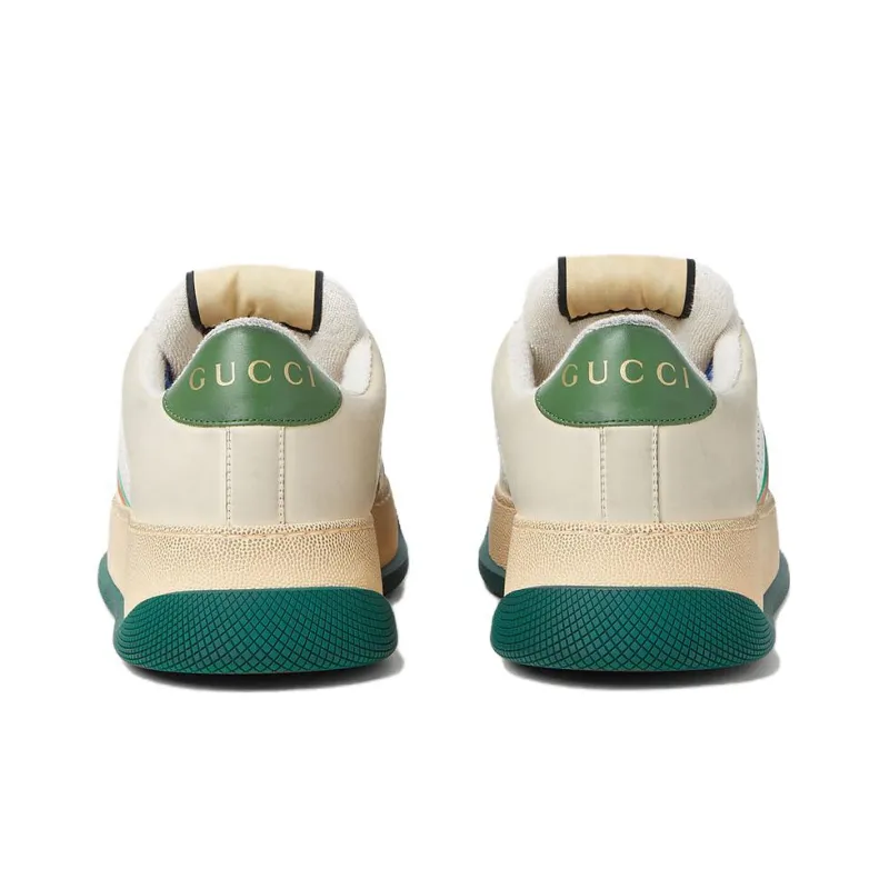 GUCCI Screener Pandy Dirty Shoes Low Top Stylish Skateboarding Shoes Women's Beige White Green Vintage Version-4