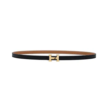 HERMES Mini H Classic Logo Double Sided Smooth Buckle Calfskin Leather Belts Women's Black Width 1.3CM