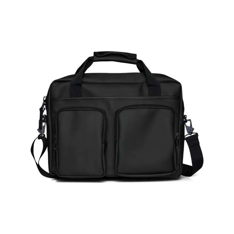 Rains Polyurethane Travel Bag Handbag Crossbody Bag Briefcase Large Size Unisex Black/Green-0